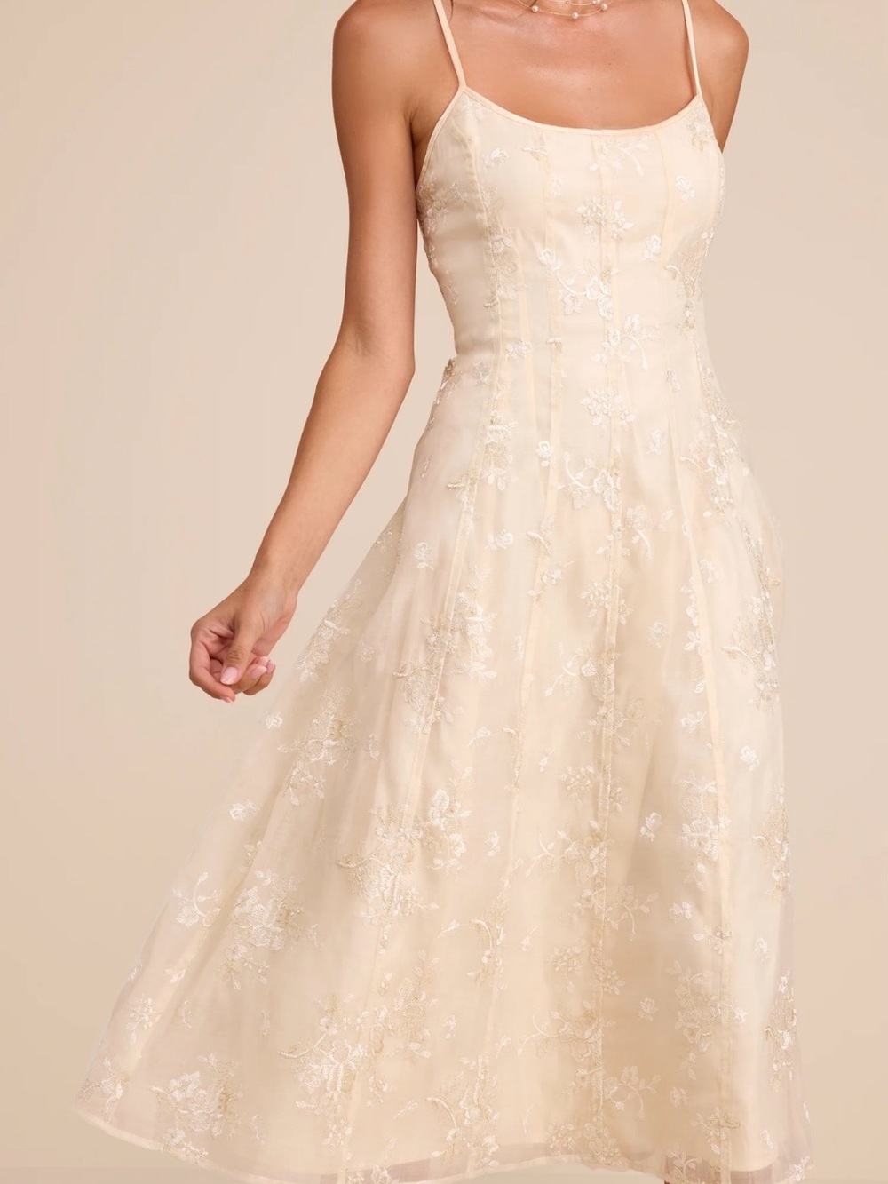 Lulus Elfrieda Cream Floral Embroidered Sleeveless Midi Dress - Picture 3 of 5
